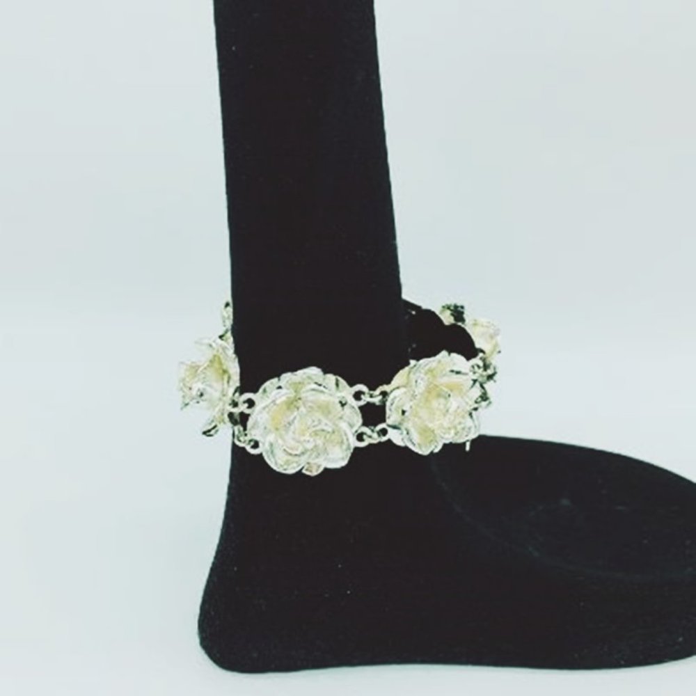 Silvertone Metal Rose Rosette Bracelet